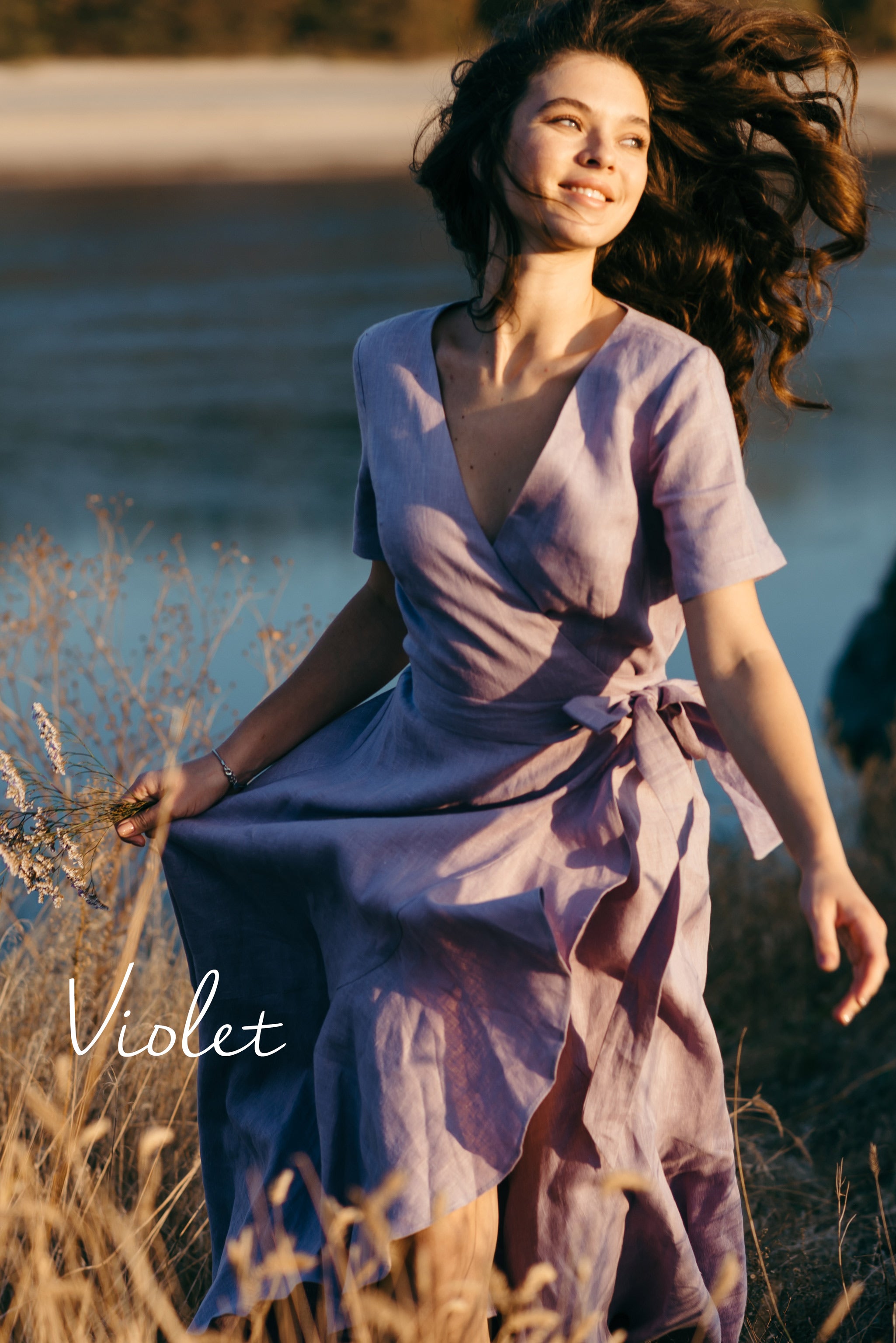 Linen Wrap Dress | Violet | Occasion Wear