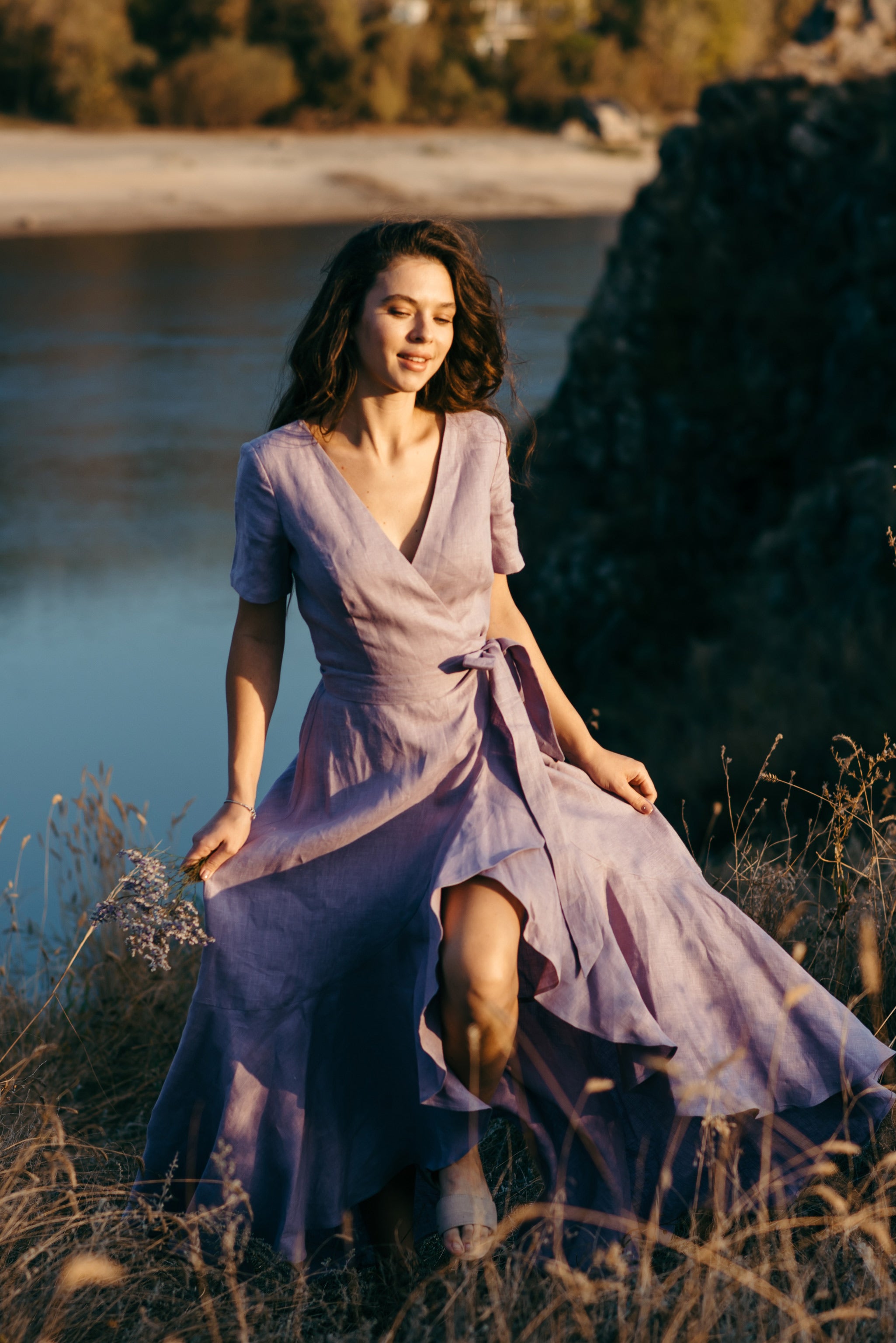 Linen Wrap Dress | Violet | Occasion Wear