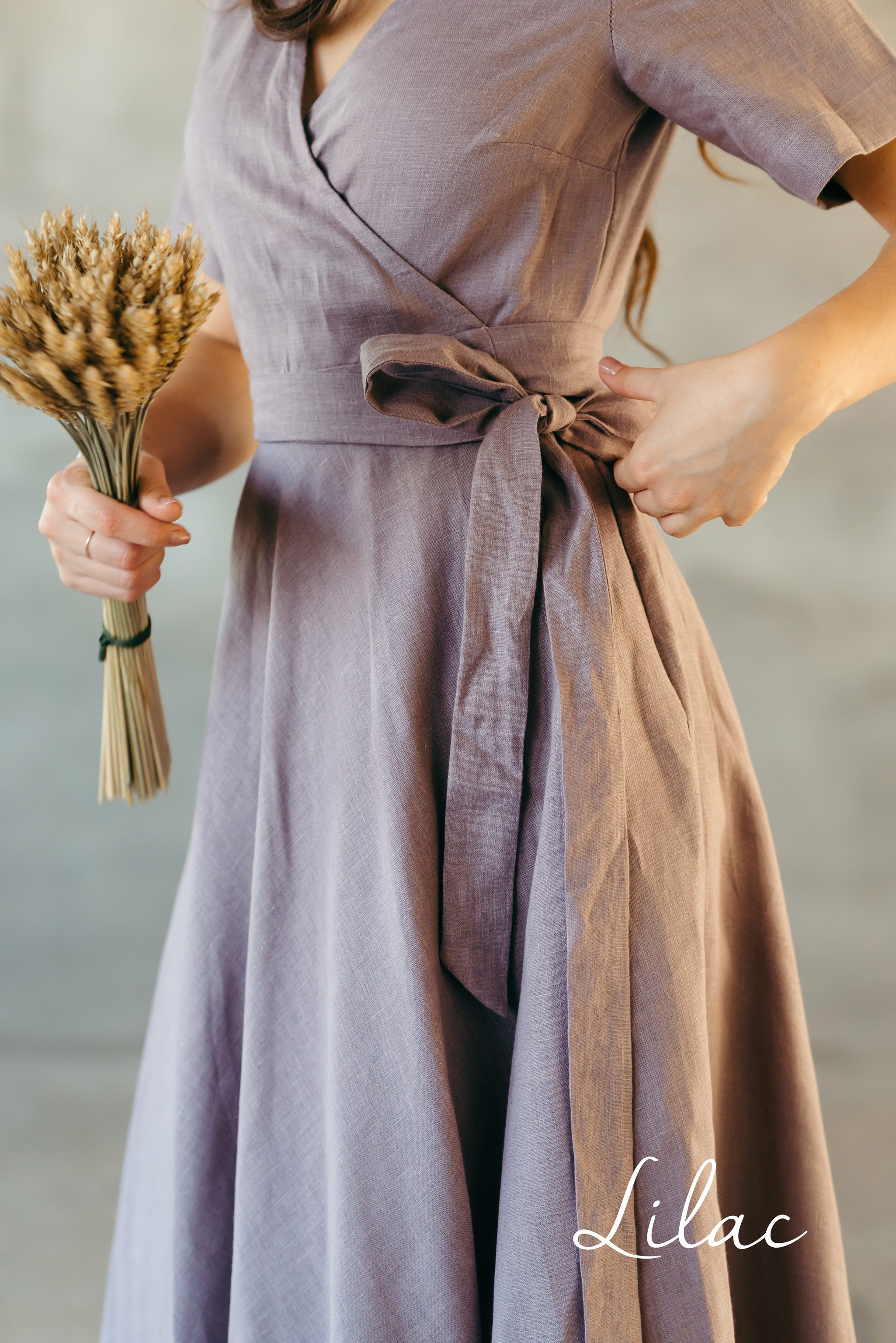 Midi Linen Wrap Dress | Cinnamon