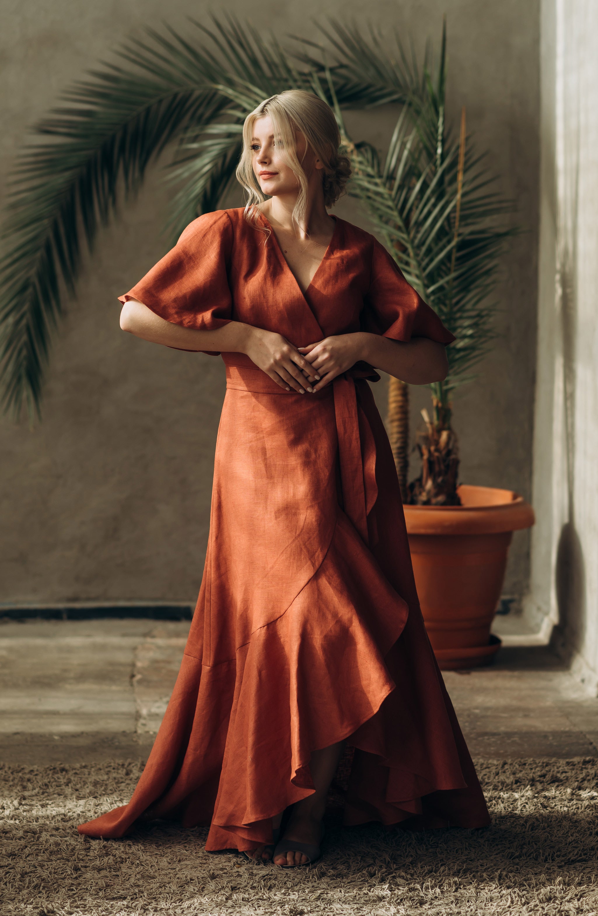 Linen Wrap Dress | Terracotta | Special Occasion