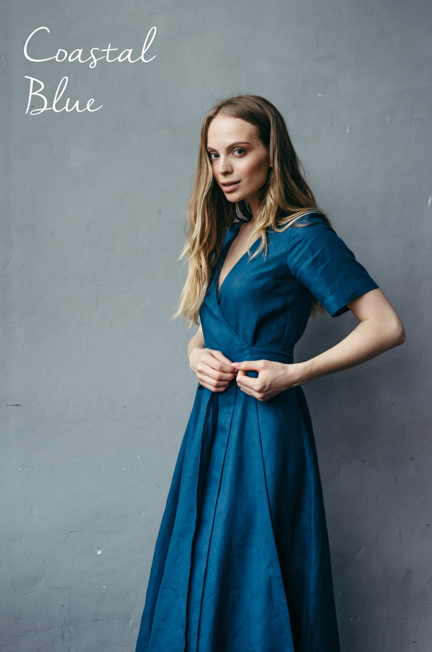 Midi Linen Wrap Dress | Cinnamon