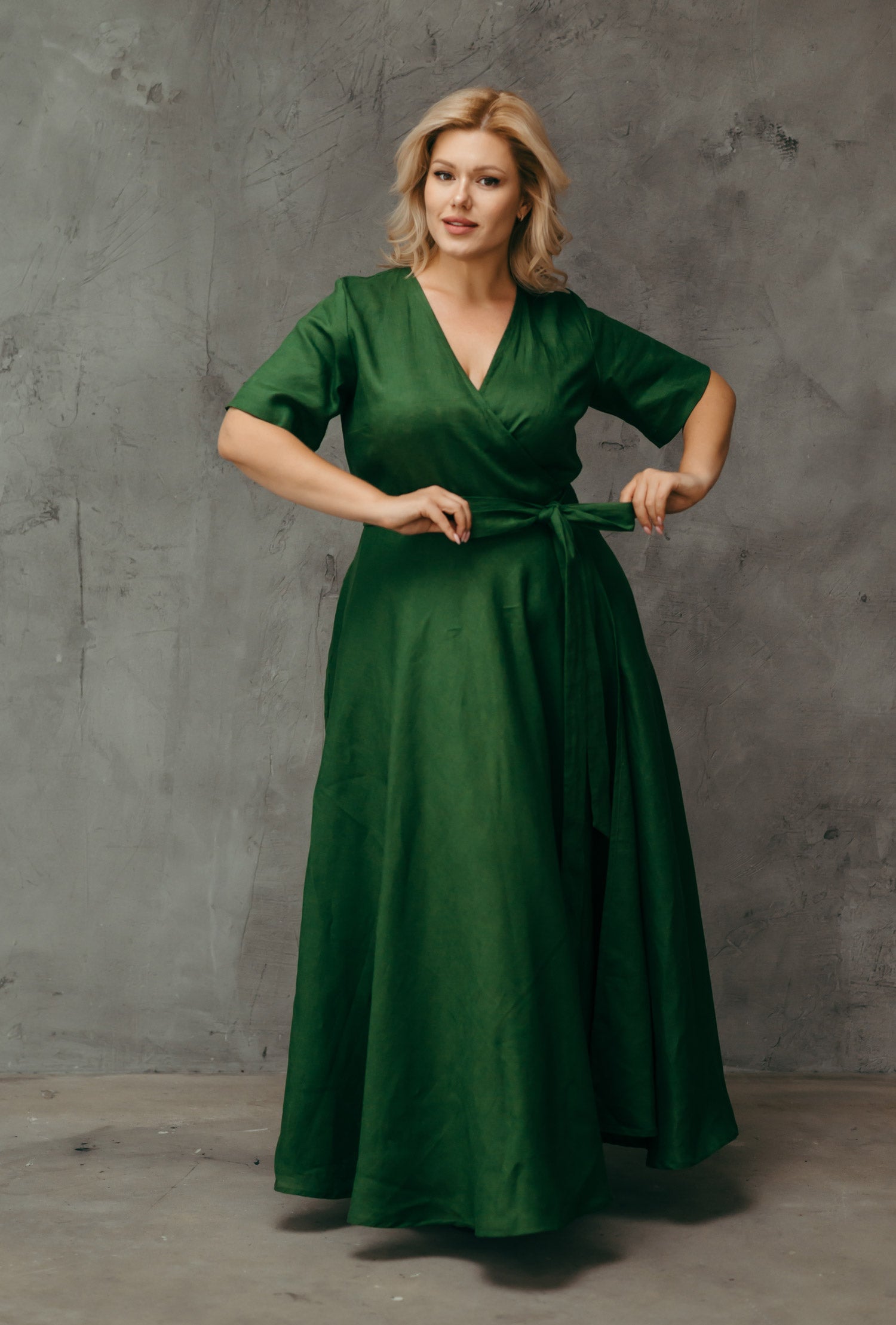 Midi Linen Wrap Dress | Cinnamon