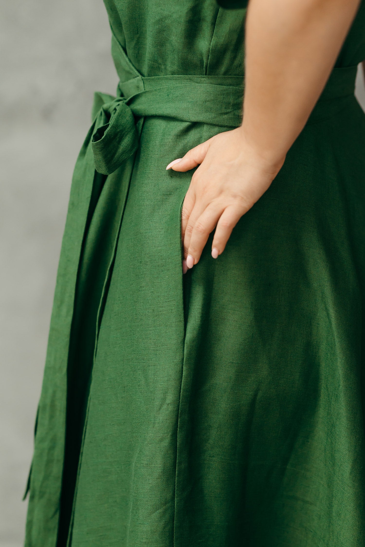 Natural Linen Wrap Dress | Navy