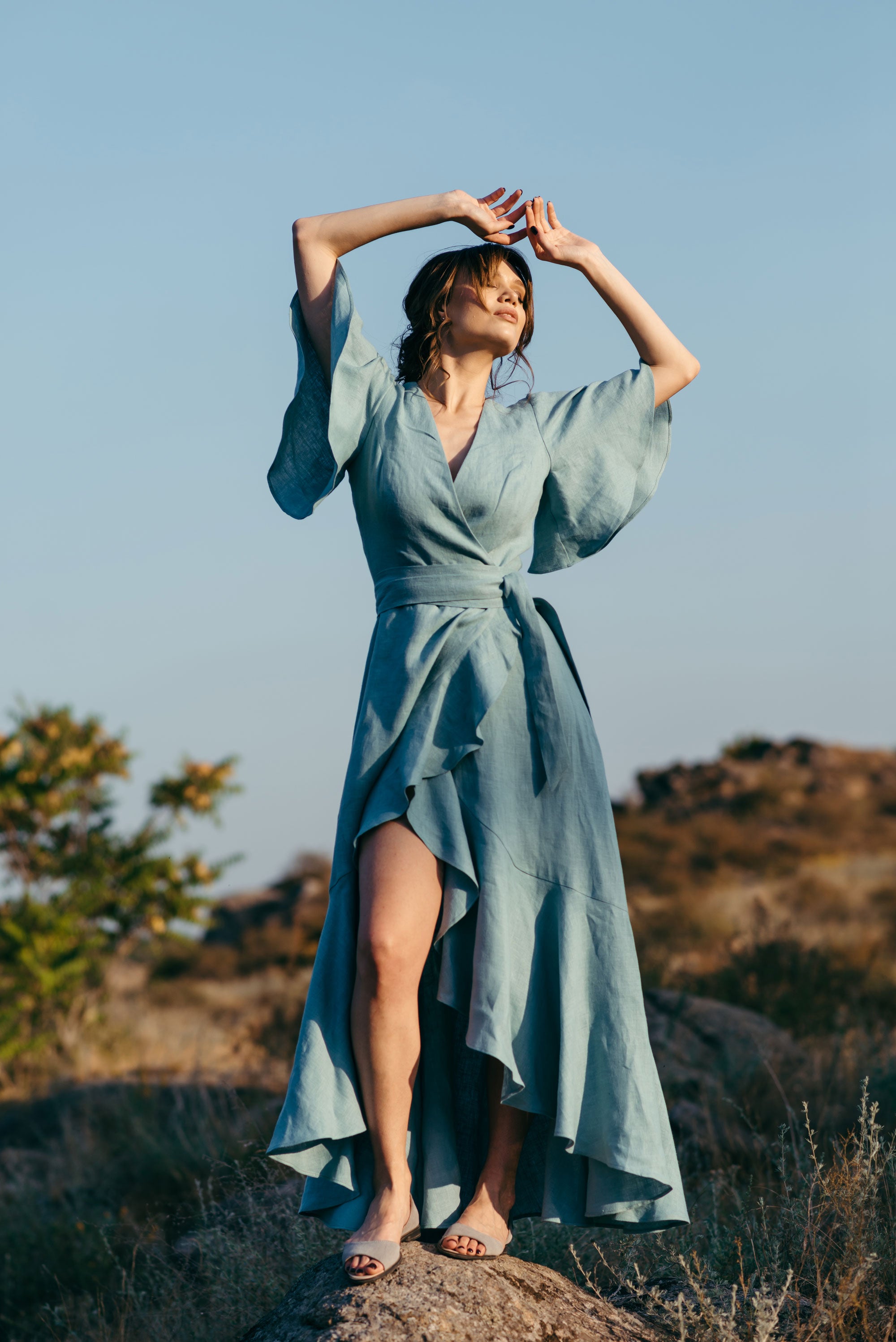 Linen Wrap Dress | Nordic Sky | Bridesmaid & Guest