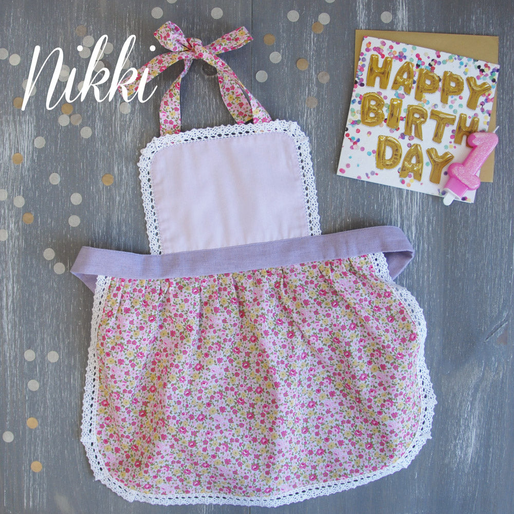 Kids' Personalised Aprons | Purple, Floral & Polka Dot Prints