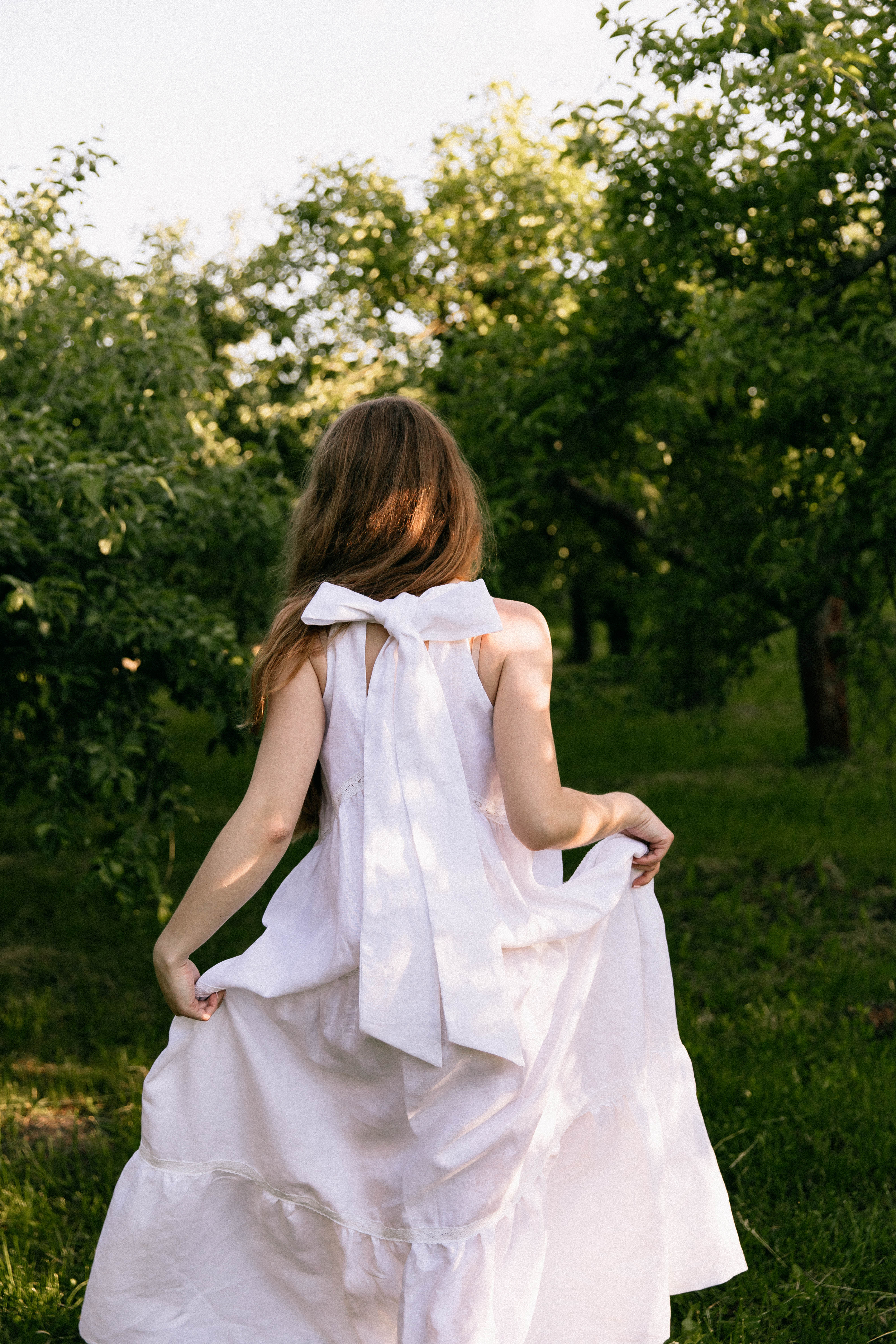 Tiered Linen Wedding Dress with Lace