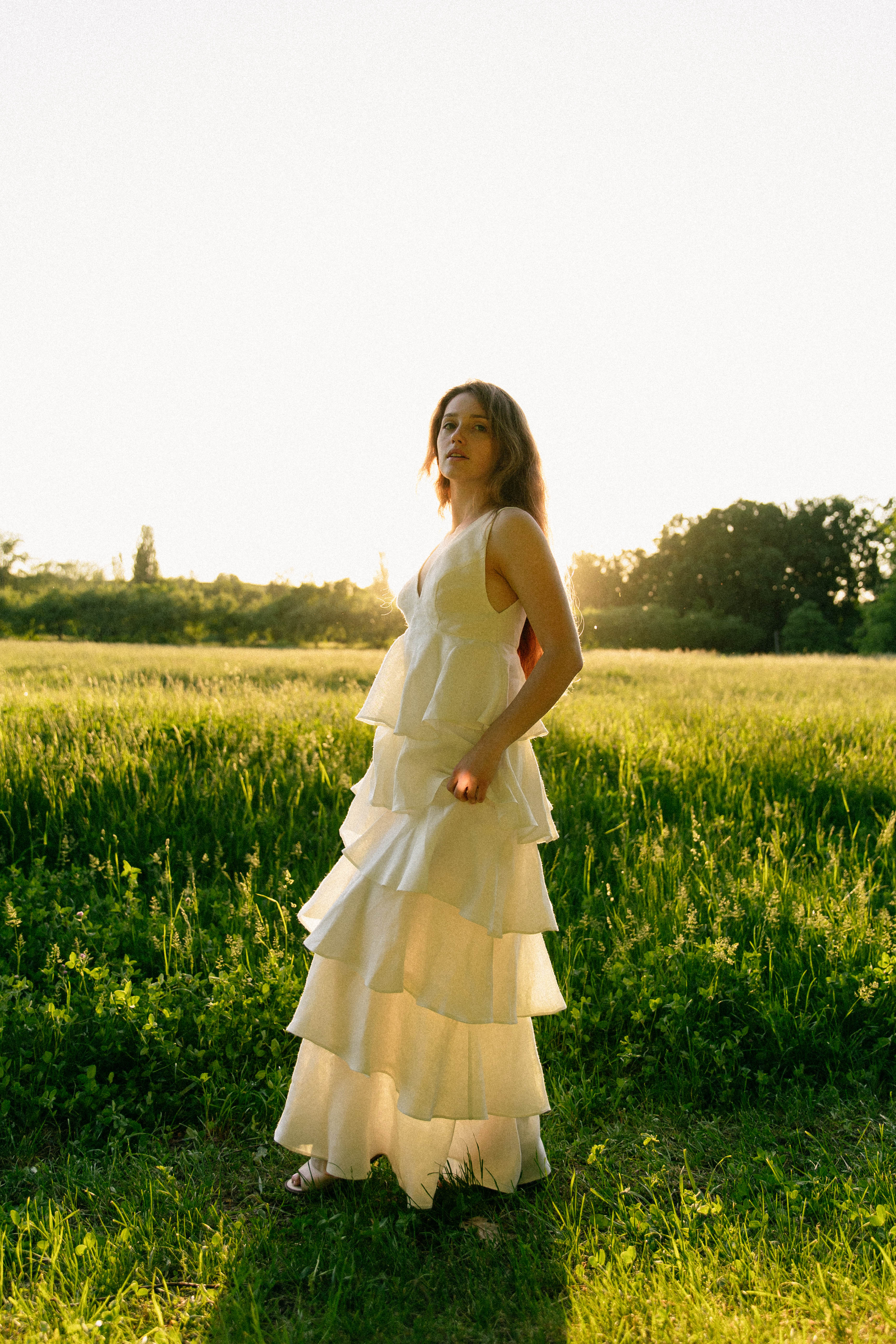 Tiered Linen Wedding Dress