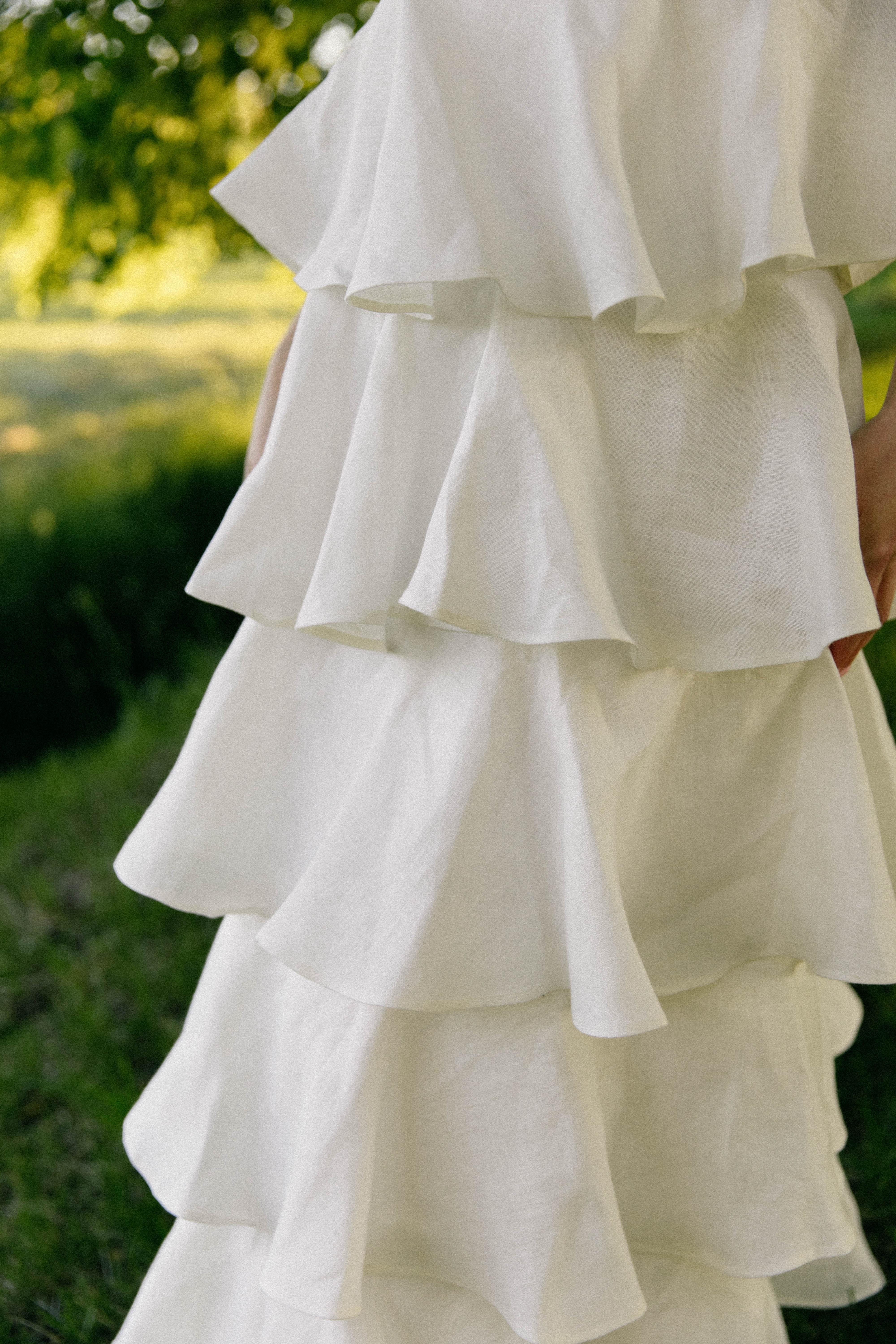 Tiered Linen Wedding Dress