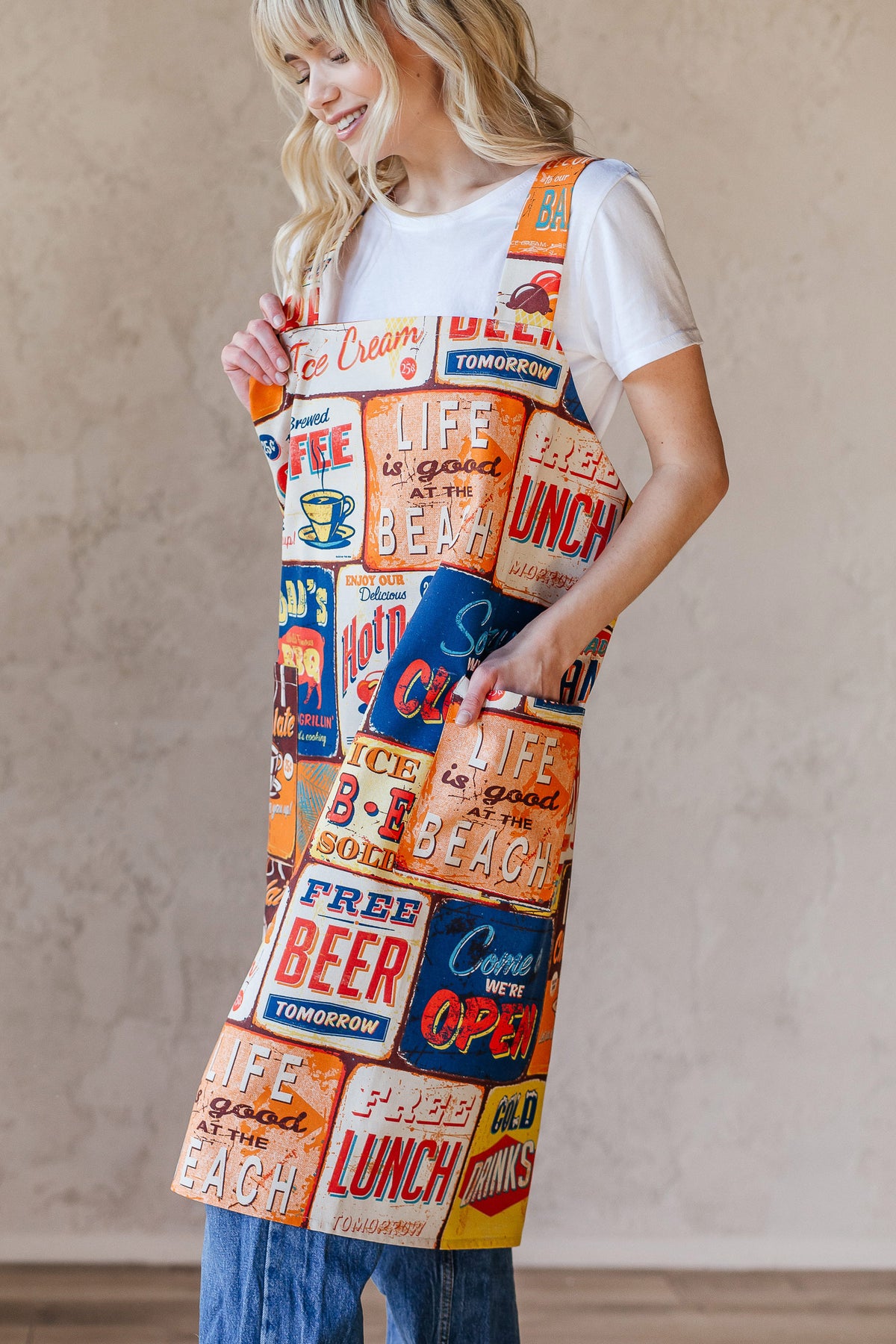 Printed Cotton Pinafore Apron | Checked