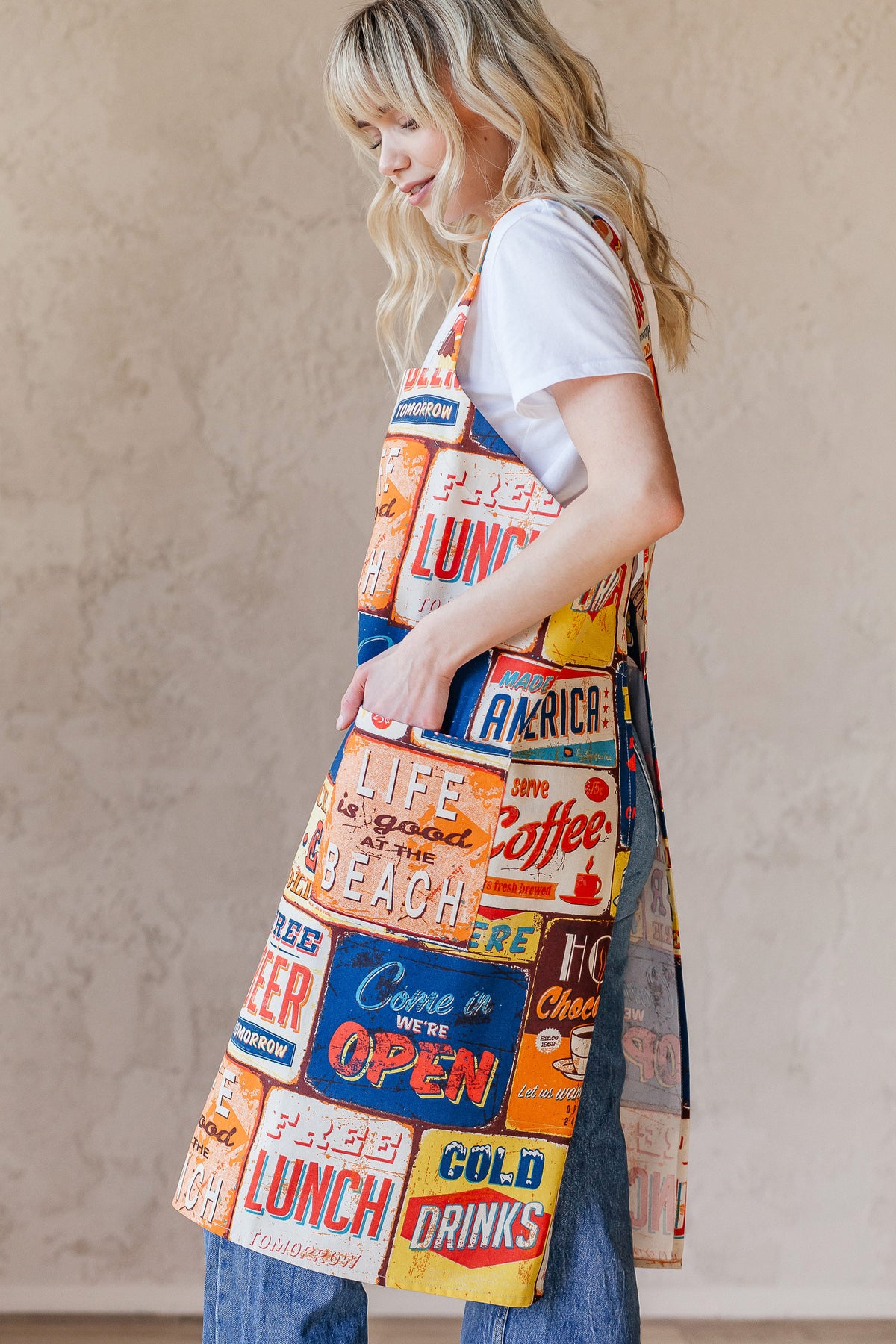 Printed Cotton Pinafore Apron | Checked
