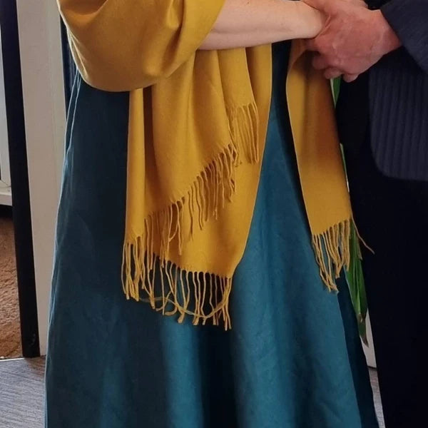 Customer wearing Long Linen Wrap Dress | Eucalyptus