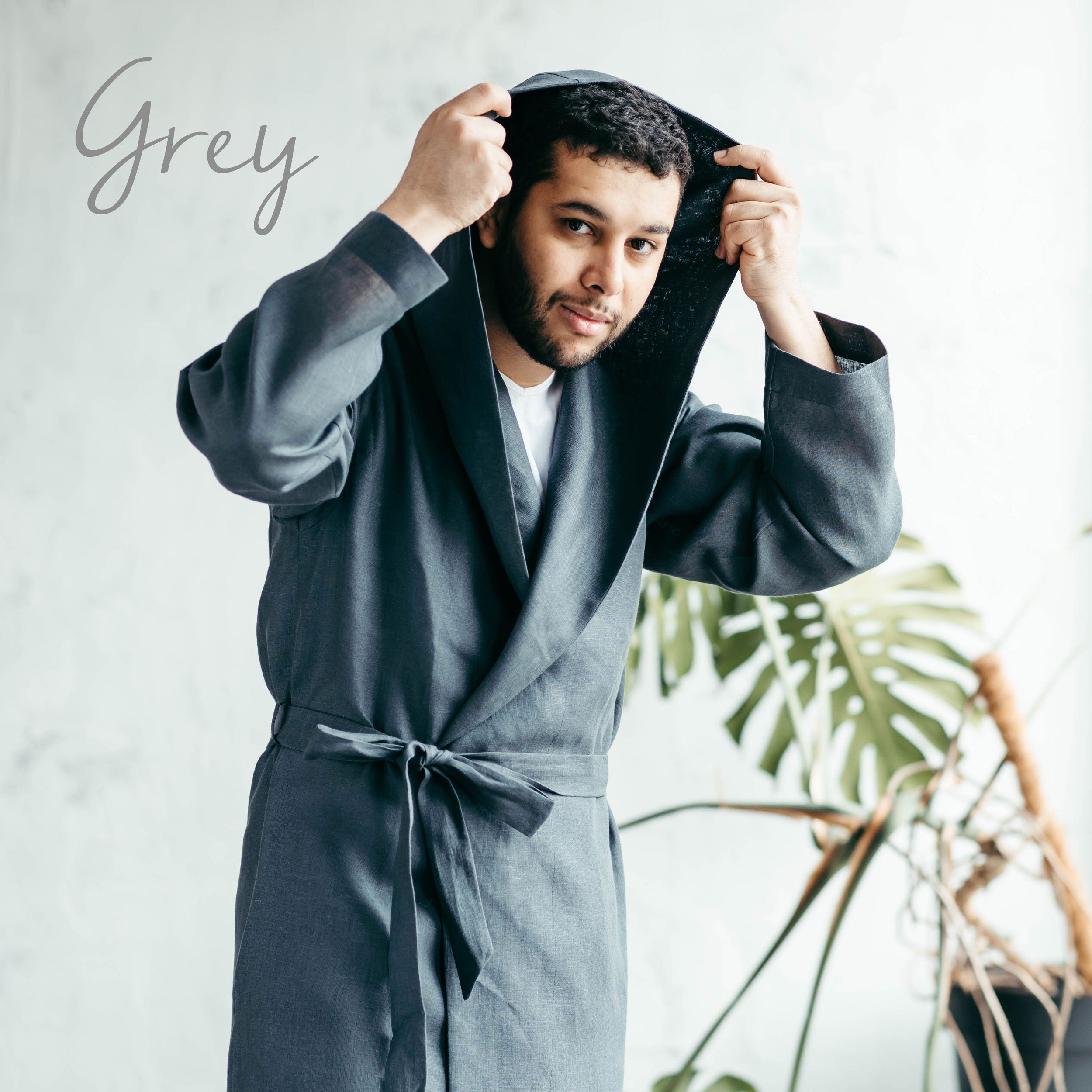 Men’s Linen Robe with Hood