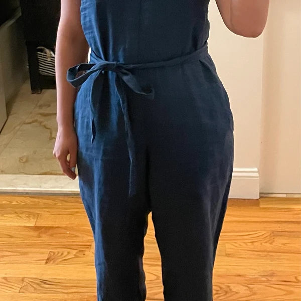 Customer wearing Summer Linen Jumpsuit | Coastal Bue