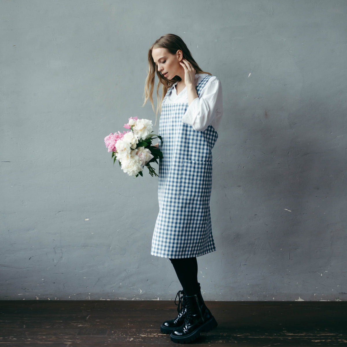 Printed Cotton Pinafore Apron | Checked