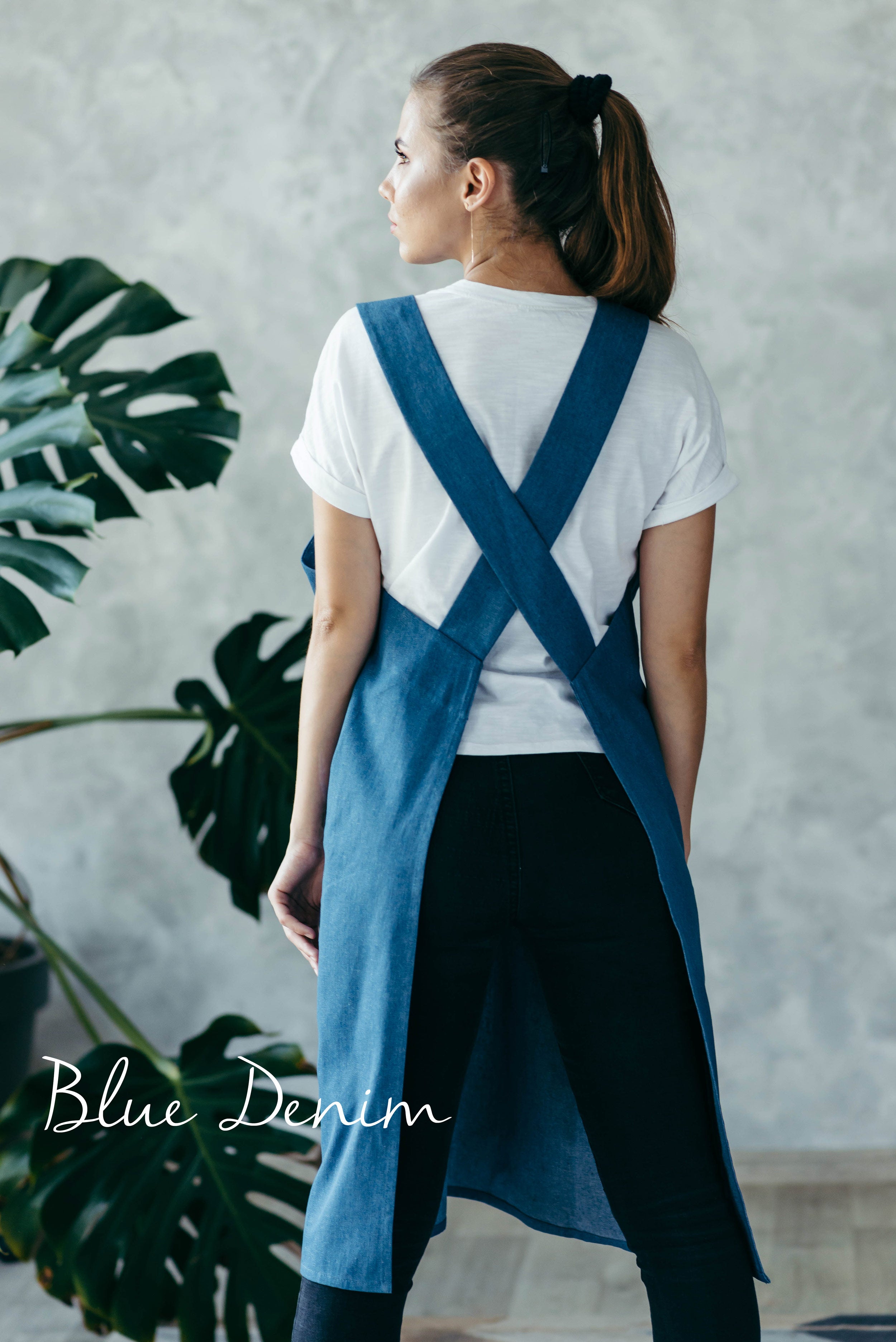 Cross-back Cotton Pinafore Apron | Navy