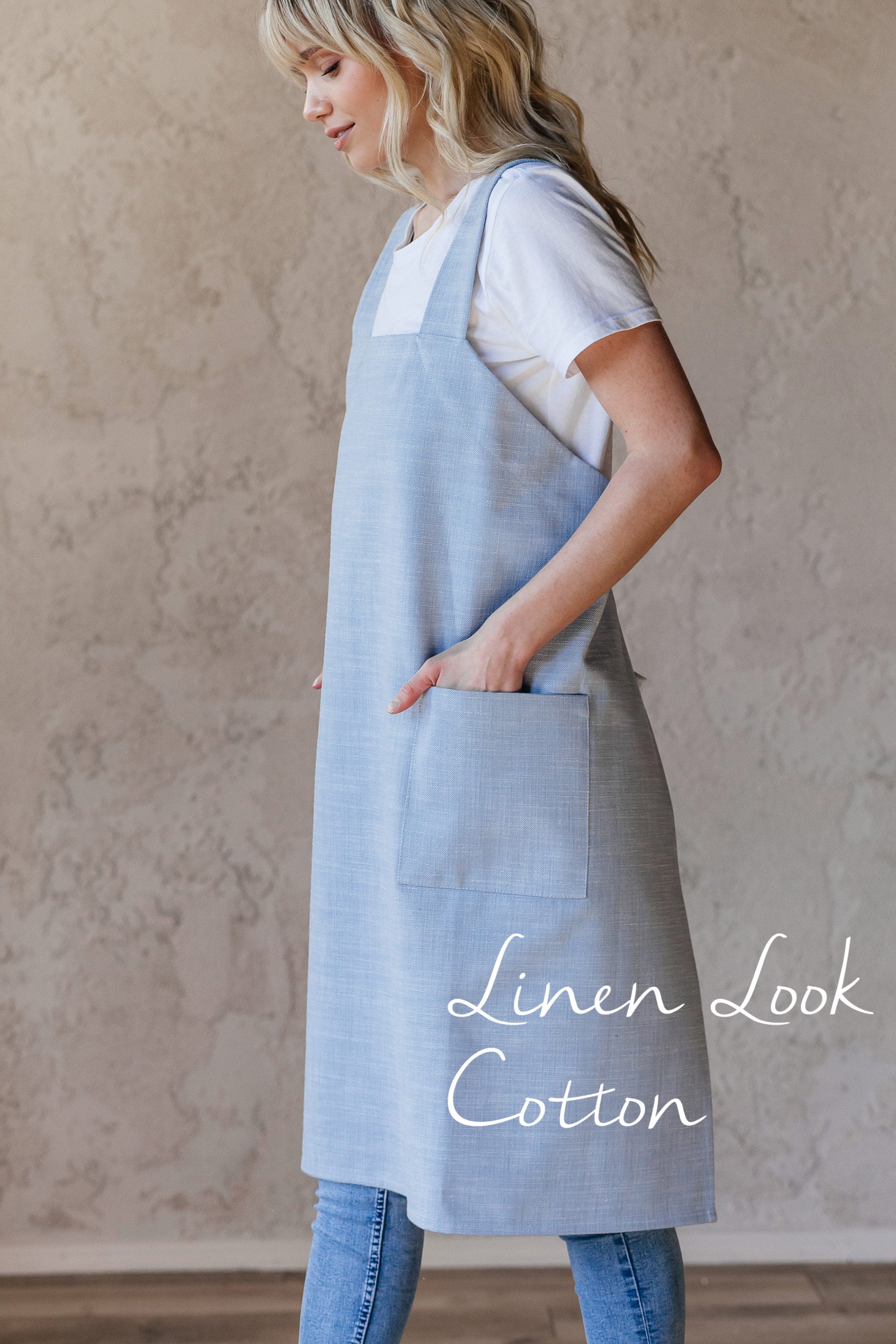 Cross-back Cotton Pinafore Apron | Navy