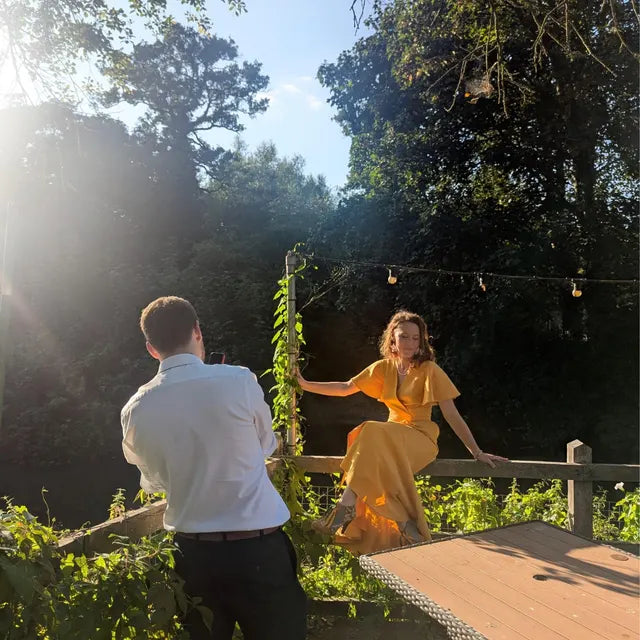 Customer wearing Linen Wrap Dress | Ochre | Bridesmaid Dress